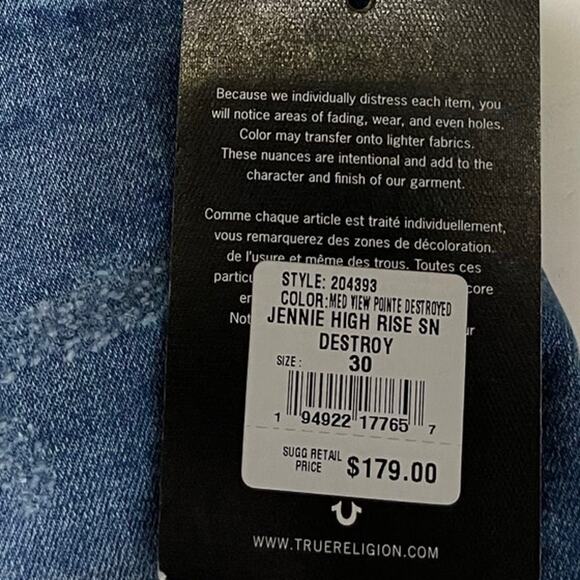 True Religion Women Jennie Curvy World Tour Distressed‎ Skinny Jeans High New - Picture 14 of 16